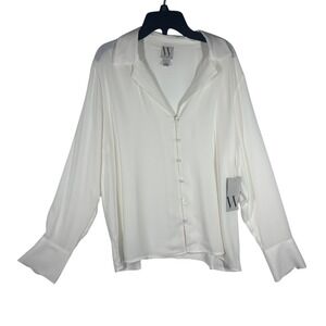 Worthington Women's Blouse Large Large White Long Sleeve Button Down Career NEW